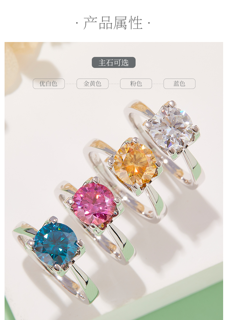 经典牛头S925银镀白金莫桑钻女戒2.0克拉D级 - 2